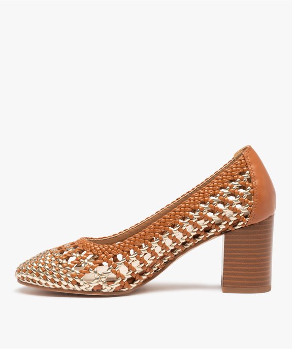 Escarpins femme à talon carré et dessus tressé  vue3 - GEMO(URBAIN) - GEMO