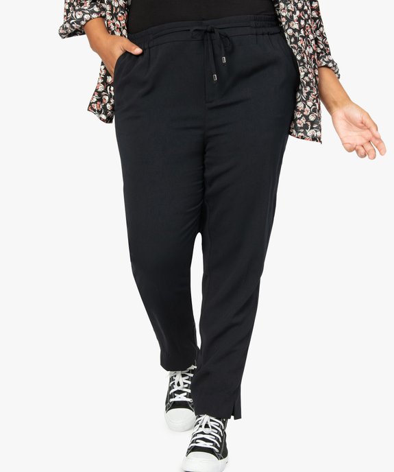 Pantalon femme en toile avec ceinture élastiquée vue1 - GEMO (G TAILLE) - GEMO