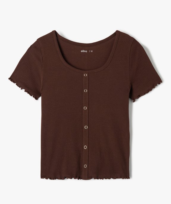 Tee-shirt fille à manches courtes en maille côtelée  vue1 - GEMO (JUNIOR) - GEMO