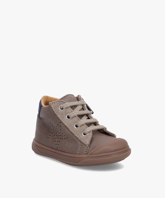 Baskets bébé garçon mid-cut dessus cuir à lacets et zip – NA!  vue3 - NA! - GEMO
