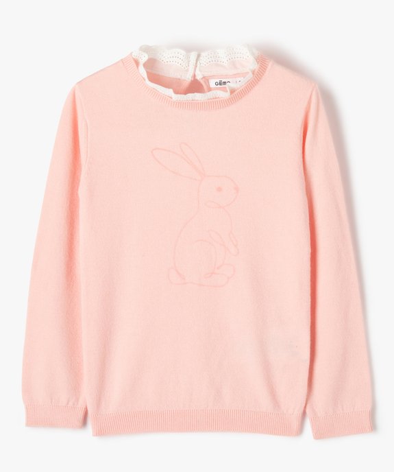 Pull fille en fine maille à col dentelle et motif animal vue1 - GEMO (ENFANT) - GEMO