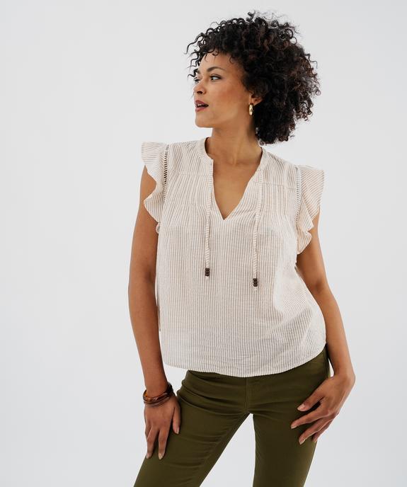 Blouse manches courtes à rayures en gaze de coton femme vue1 - GEMO(FEMME PAP) - GEMO