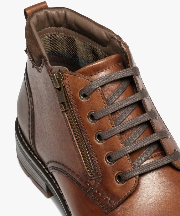 Boots homme casual en cuir uni à zip et à lacets vue7 - GEMO (CASUAL) - GEMO