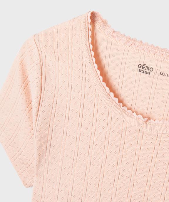 Tee-shirt manches courtes en jersey de coton ajouré fille vue2 - GEMO 4G FILLE - GEMO