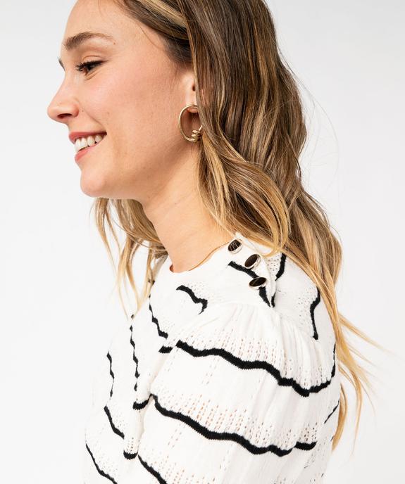 Pull rayé en maille ajourée femme vue6 - GEMO 4G FEMME - GEMO