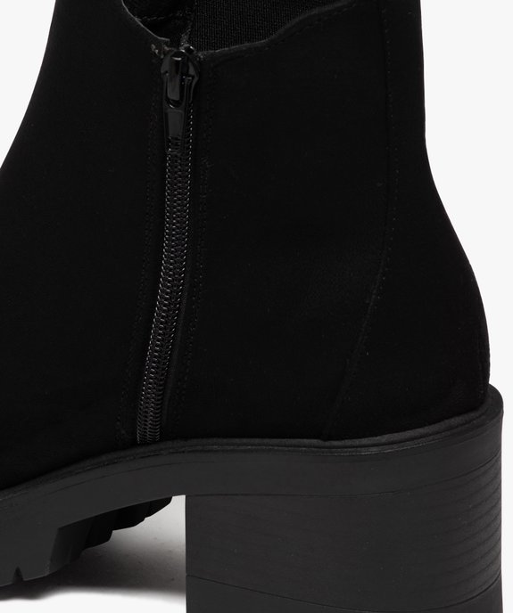 Boots femme à talon large en suédine unie avec semelle crantée  vue6 - GEMO 4G FEMME - GEMO