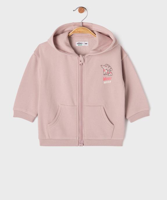 Sweat zippé à capuche en molleton doux imprimé bébé fille - Les Produits Malins vue1 - GEMO 4G BEBE - GEMO