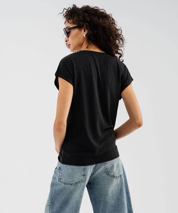 Tee-shirt manches courtes à col V coupe loose en lin femme vue3 - GEMO 4G FEMME - GEMO