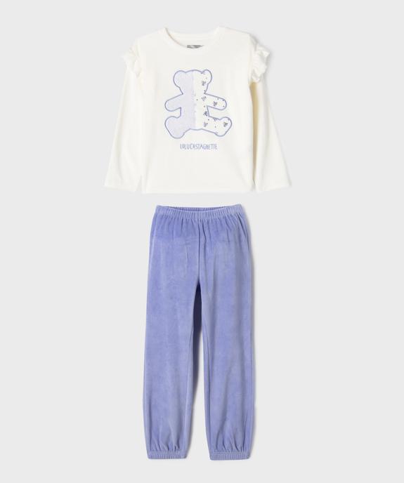 Pyjama en velours bicolore fille avec volants - LuluCastagnette vue1 - LULUCASTAGNETTE - GEMO