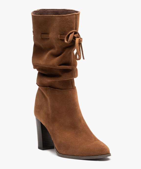 Bottes femme à talon dessus cuir retourné plissé - Tanéo vue3 - TANEO - GEMO