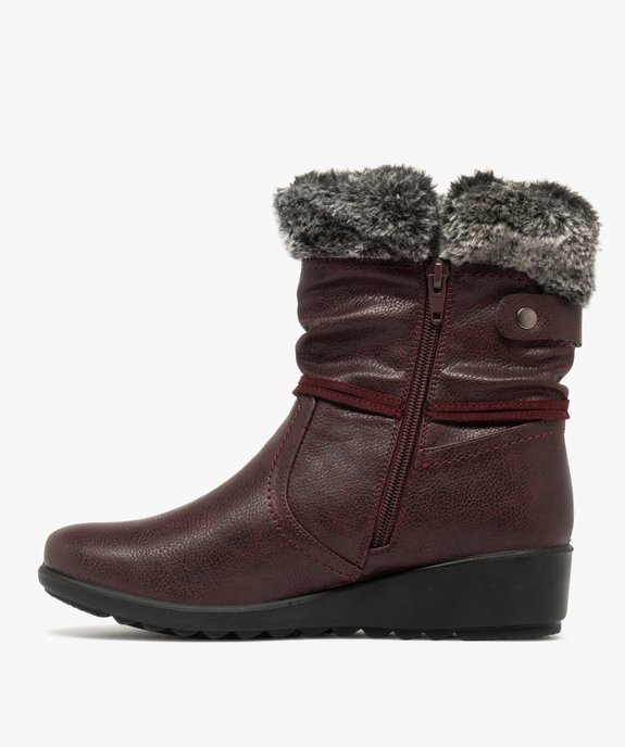 Boots femme fourrées confort à talon compensé et col duveteux vue3 - G'FLEX - GEMO
