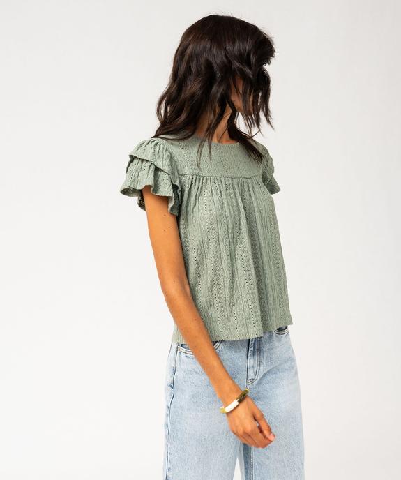 Tee-shirt manches courtes en maille ajourée avec volants femme vue2 - GEMO(FEMME PAP) - GEMO