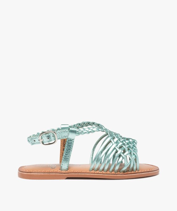 Sandales fille à fines brides en cuir tressées métallisées vue1 - GEMO (ENFANT) - GEMO