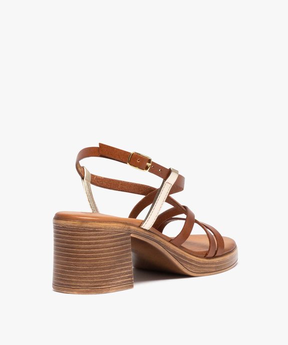 Sandales femme en cuir à talon carré et à fines brides - Taneo vue4 - TANEO - GEMO