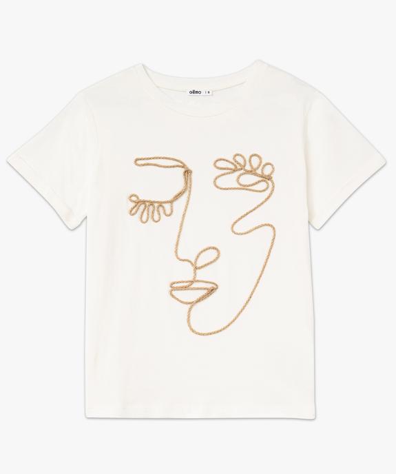Tee-shirt manches courtes avec motif visage brodé femme vue4 - GEMO(FEMME PAP) - GEMO