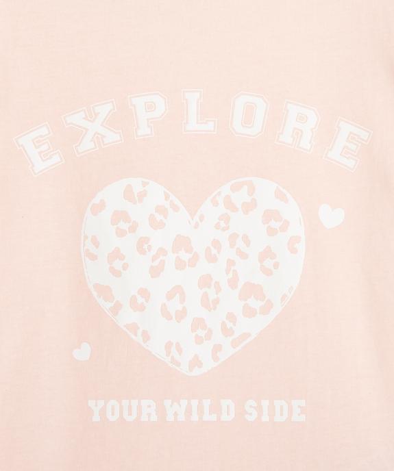 Tee-shirt fille à manches courtes avec large motif girly vue2 - GEMO (ENFANT) - GEMO