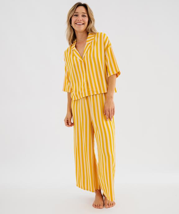 Haut de pyjama à rayures forme chemise en viscose femme vue4 - GEMO 4G FEMME - GEMO