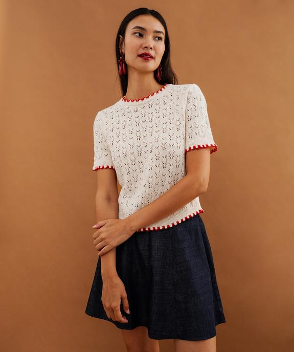Pull col rond en maille ajourée femme vue1 - GEMO 4G FEMME - GEMO