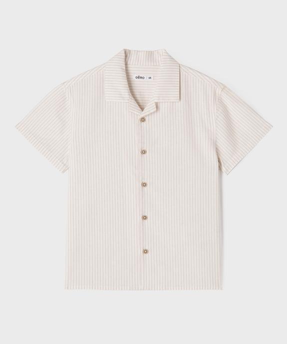 Chemise rayée à manches courtes en lin et coton garçon vue1 - GEMO (ENFANT) - GEMO