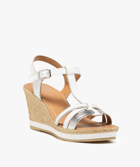 Sandales femme compensée avec brides en cuir détail métallisé - Taneo vue2 - TANEO - GEMO