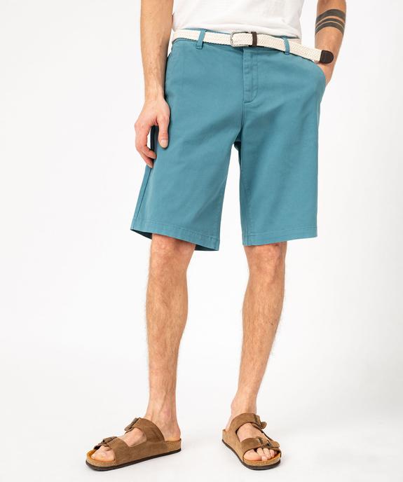 Bermuda chino en coton stretch coloris unique avec ceinture homme vue1 - GEMO (HOMME) - GEMO