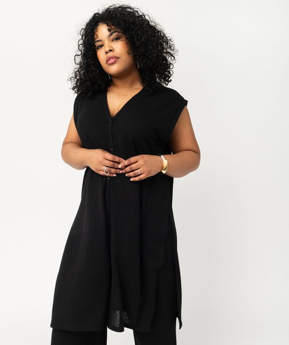 Gilet long sans manches en maille femme grande taille vue2 - GEMO (G TAILLE) - GEMO