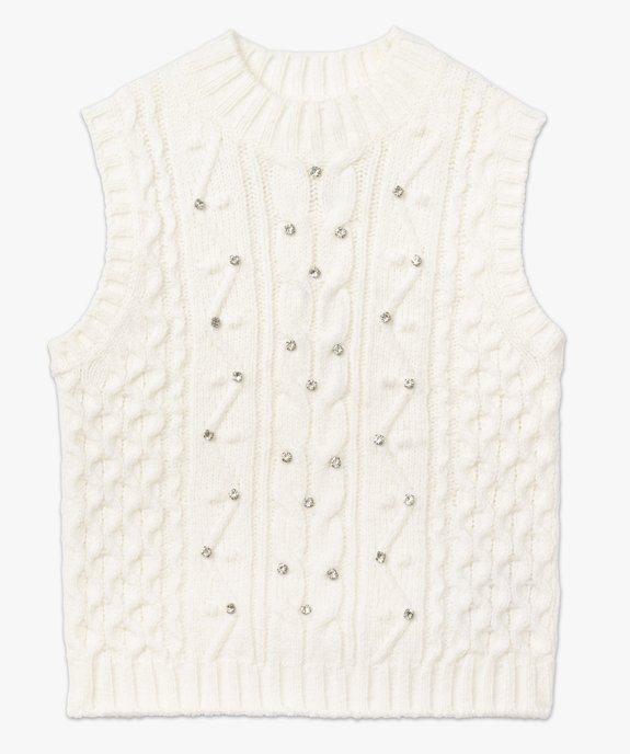 Pull sans manches en grosse maille torsadée à strass femme vue5 - GEMO(FEMME PAP) - GEMO