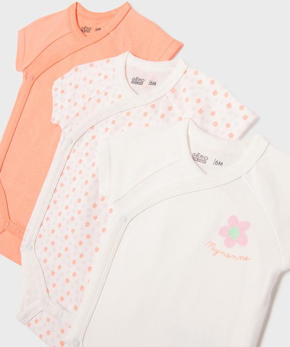 Body croisé à manches courtes à motifs fleuris bébé fille (lot de 3) vue2 - GEMO 4G BEBE - GEMO