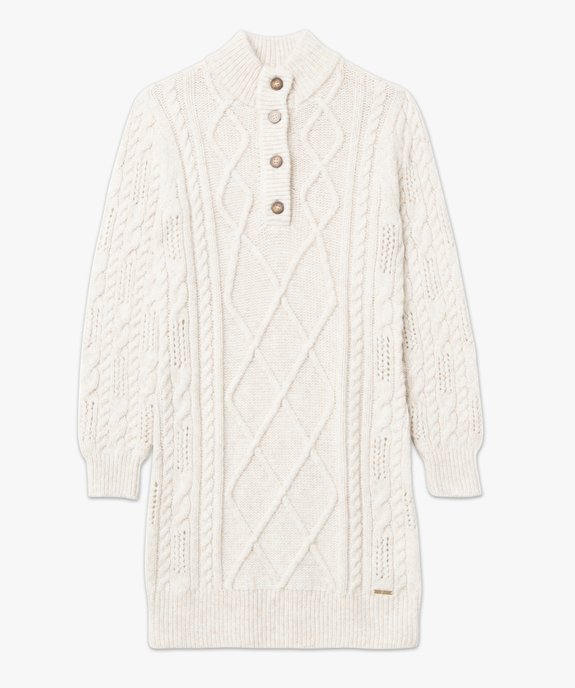 Robe pull en grosse maille à torsades et col boutonné femme - LuluCastagnette vue5 - LULUCASTAGNETTE - GEMO