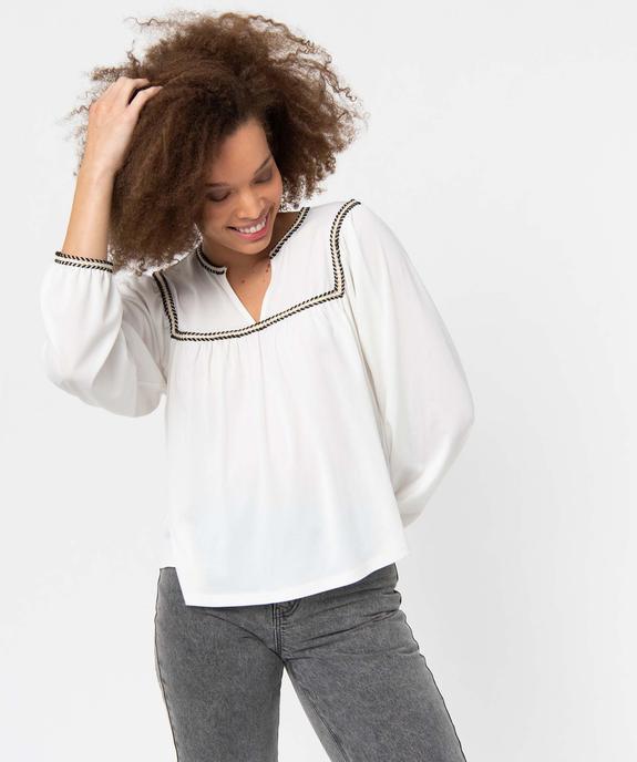 Tee-shirt femme à manches longues avec col brodé vue1 - GEMO(FEMME PAP) - GEMO