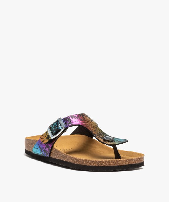 Mules femme à talon plat et bride entre-doigts multicolore  vue2 - GEMO (CASUAL) - GEMO