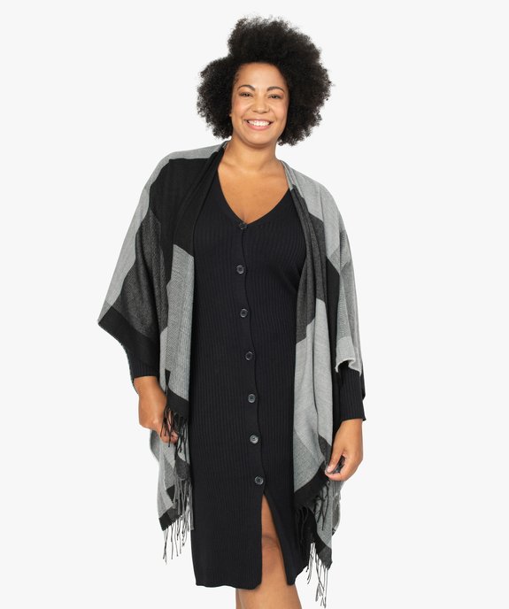 Poncho femme à larges carreaux avec finitions franges. vue2 - GEMO (ACCESS) - GEMO