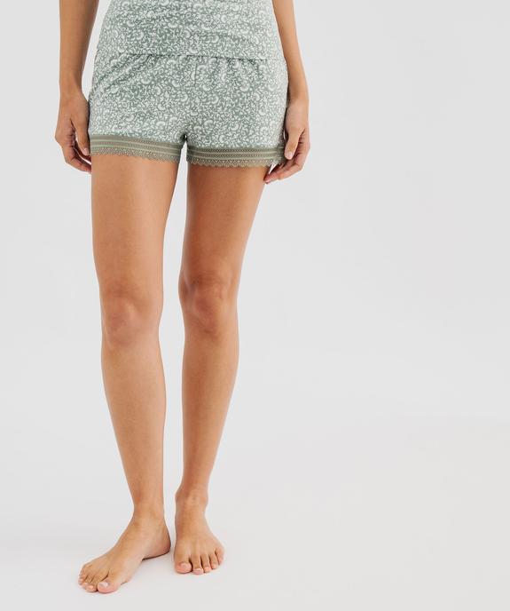 Short de pyjama en maille fluide avec bas en dentelle femme vue1 - GEMO 4G FEMME - GEMO