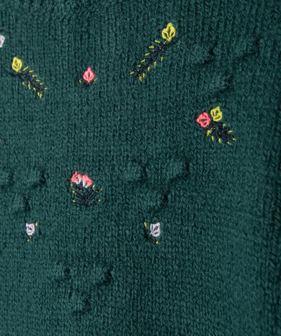 Pull bébé fille en grosse maille à broderies fleurs vue2 - GEMO(BEBE DEBT) - GEMO