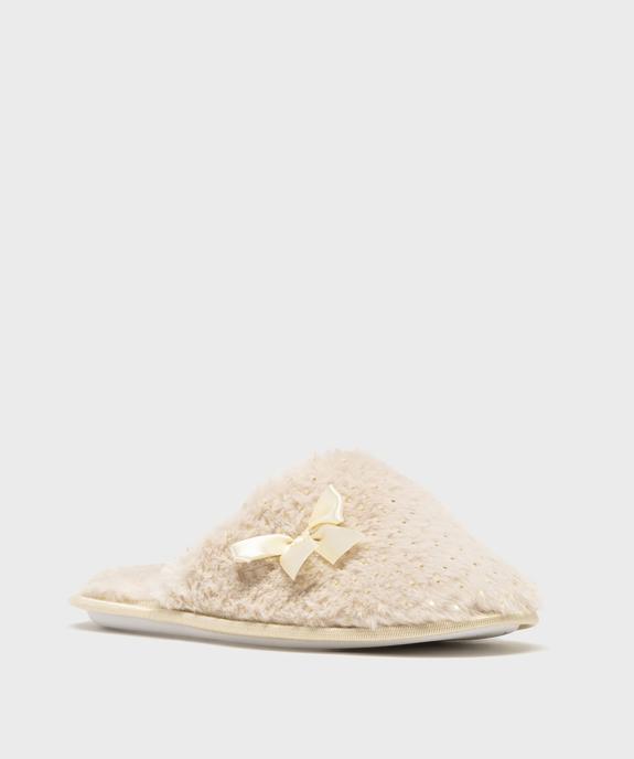 Chaussons mules en fourrure imitation à pois dorés femme vue2 - GEMO 4G FEMME - GEMO