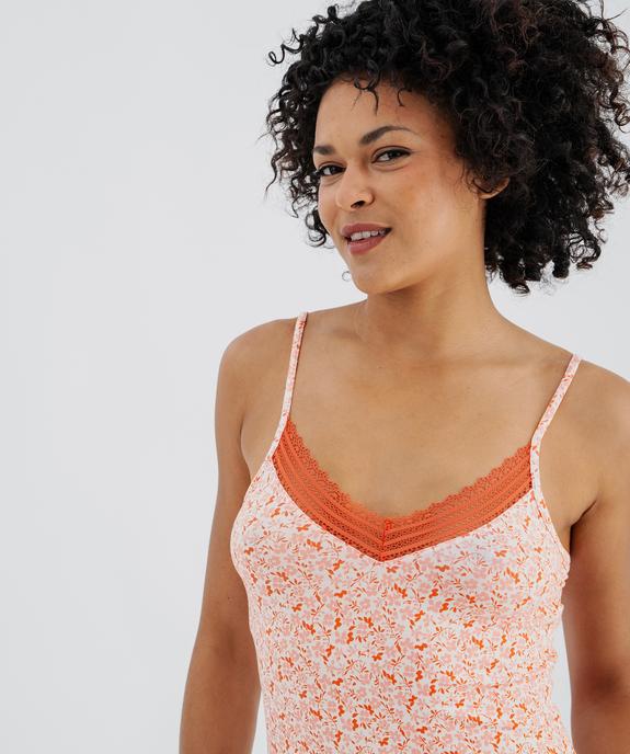 Nuisette en viscose avec col V dentelle et fines bretelles femme vue2 - GEMO 4G FEMME - GEMO