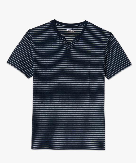 Tee-shirt manches courtes col fantaisie à rayures jacquard homme vue4 - GEMO (HOMME) - GEMO