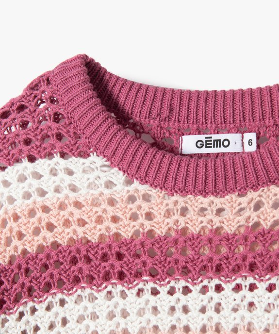 Pull fille ajouré à rayures tricolores vue3 - GEMO (ENFANT) - GEMO