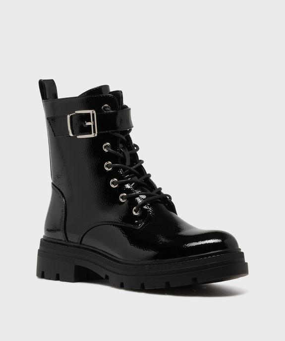 Boots montantes vernies look rangers à épaisse semelle crantée femme vue2 - 5 MILES - GEMO
