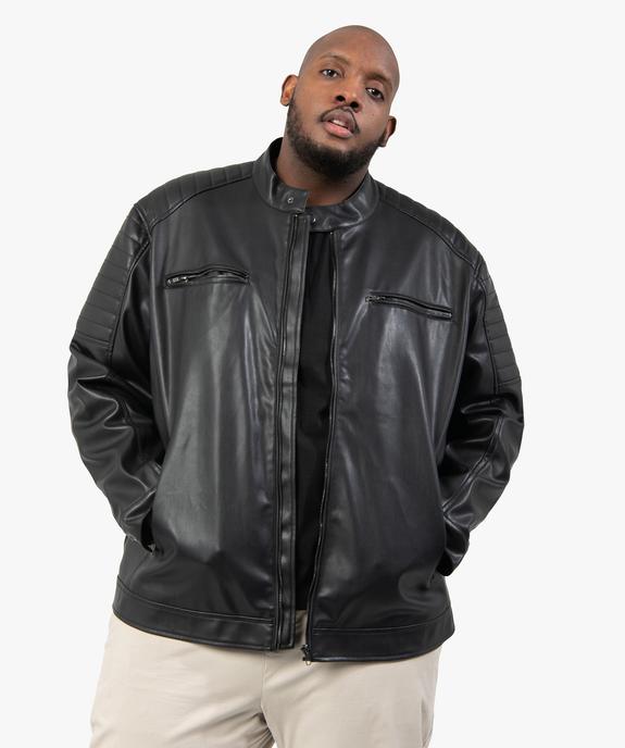 Blouson homme grande taille look biker avec surpiqûres aux épaules vue1 - GEMO (G TAILLE) - GEMO