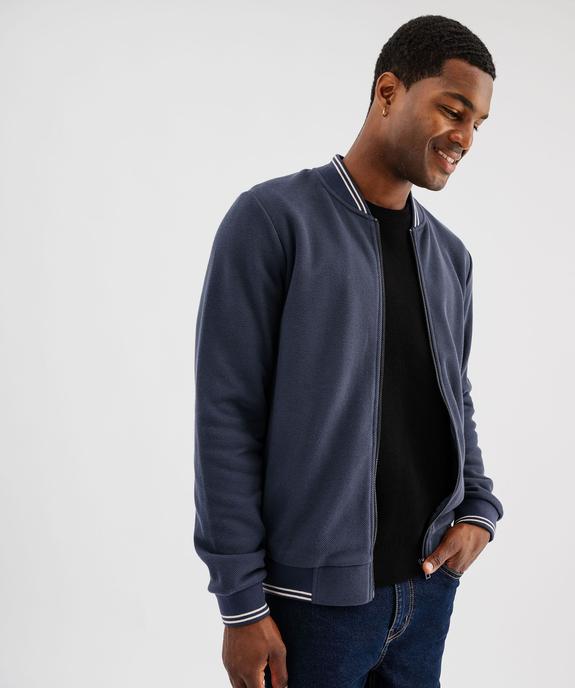 Sweat zippé en maille piquée avec finitions bicolores homme vue3 - GEMO (HOMME) - GEMO