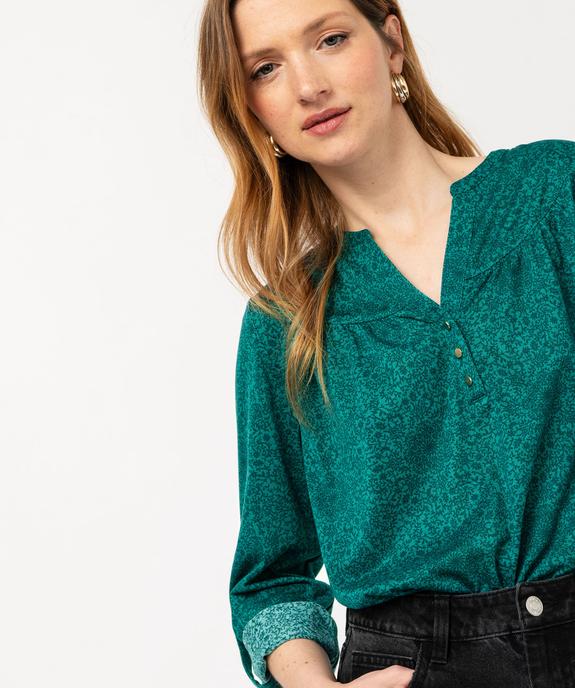 Tee-shirt à manches longues imprimé avec col boutonné femme vue2 - GEMO 4G FEMME - GEMO