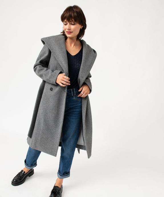 Manteau mi-long à grand col capuche femme vue1 - GEMO(FEMME PAP) - GEMO