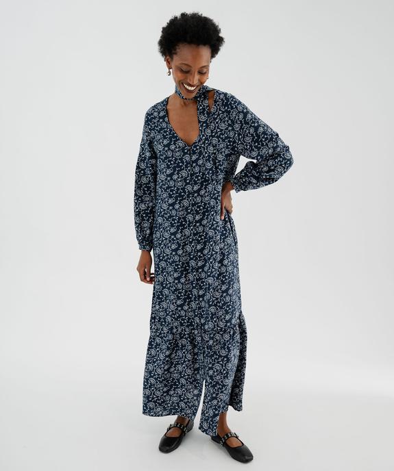 Robe chemise longue à manches longues en viscose fleurie femme vue4 - GEMO 4G FEMME - GEMO