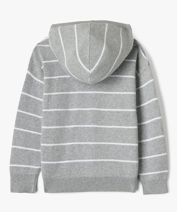 Pull à capuche en fine maille rayée garçon vue3 - GEMO (ENFANT) - GEMO