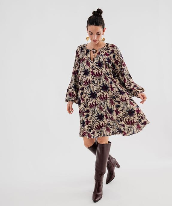 Robe courte à manches longues en crêpe fleuri femme vue1 - GEMO(FEMME PAP) - GEMO