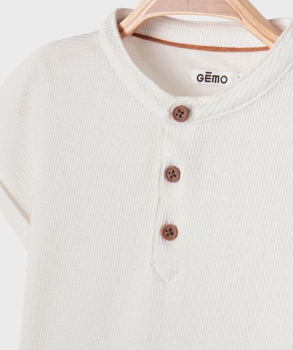 Tee-shirt manches courtes à col tunisien en maille nid d'abeille bébé garçon vue6 - GEMO(BEBE DEBT) - GEMO