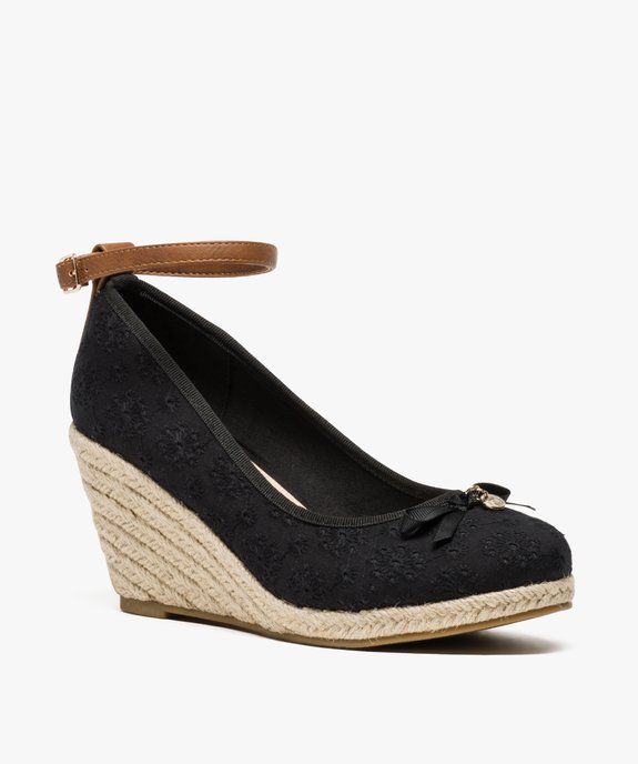 Ballerines femme en broderie anglaise à talon compensé en corde vue2 - GEMO(URBAIN) - GEMO