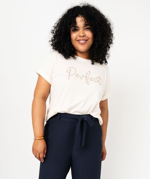 Tee-shirt à manches courtes avec motif brodé femme grande taille vue1 - GEMO (G TAILLE) - GEMO
