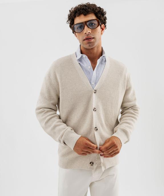 Gilet à col V en coton homme vue3 - GEMO (HOMME) - GEMO